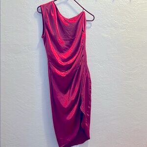 🆕 Women’s Pretty Garden Elegant Red One-Shoulder Dress - Size L